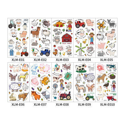 【CW】10pcsbag Farm Party Supplies Temporary Tattoos Kids Stickers Barnyard Animals ting Zoo Cow Horse Tractor Trailer Sheep