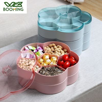 WBBOOMING 6 Divided Flower-shape Plastic Box Fruit Platter Serving Tray Creative Plate Snacks Nuts Dessert Storage Box Container