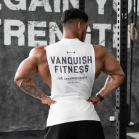 Mens Vest Men Clothing Oversized Sleeveless T-Shirt Sports Fitness Cotton Round Neck Waistcoat Gym Muscle Training Running Vest