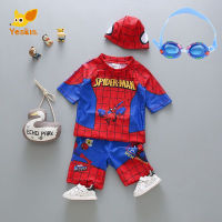 Yeskis 3-12Yrs Kids Swimsuits Summer Cartoon Swimwear Boys red Spider Swim Wear 2 Pieces Middle and Small Children Swimsuit Set