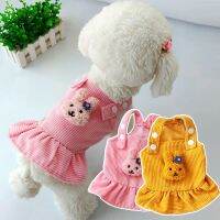 ZZOOI Cute Corduroy Pet Clothes Lovely Plush Rabbit Puppy Kitten Skirt Pink Yellow Striped Suspenders Skirt For Small Dogs Chihuahua