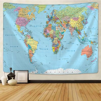 Map tapestry high definition map fabric wall hanging decoration watercolor painting map letter polyester tablecloth Yoga beach t