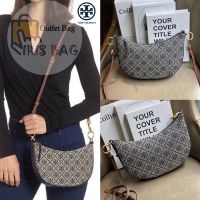 กระเป๋าสะพายทรงครึ่งวงกลม Tory T monogram jacquard Mini Hobo Bag