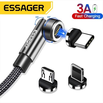 Essager แม่เหล็กเคเบิลไมโคร USB 3A ชาร์จเร็ว,แม่เหล็กข้อมูลประเภท C แม่เหล็กที่ชาร์จสำหรับไอโฟน Xiaomi โทรศัพท์มือถือสายไฟหมุนได้540