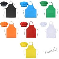 【hot sale】◑✆ D13 CHx[DY STOCK] Kids Chef Adjustable Apron Bib Hat for Children Boys Girls Cooking Baking Solid Color Uniform Costume K