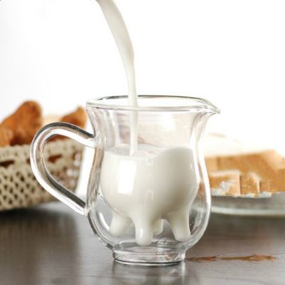 Creative Cow Double Layer Glass Creamer Cup 250ml Lovely Milk Jug Juice Tea Coffee Cup Clear Glass Mug Milk Frother Pitcher