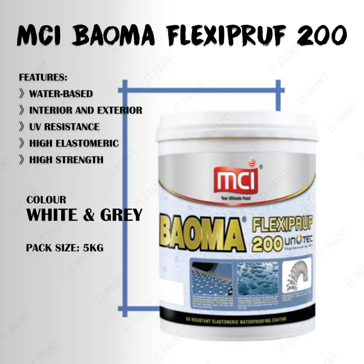 5KG MCI BAOMA FLEXIPRUF200 Waterproof Coating Paint for Exterior and Interior UV Resistance Slab