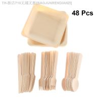 【CW】☽  48pcs Disposable Cutlery Set Salad Dessert Plates Spoons Forks Knives Tableware Supplies