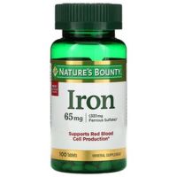 Natures Bounty, Iron, 65 mg, 100 Tablets. ธาตุเหล็ก บำรุง เลือด