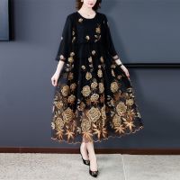 ❇ Chic Mesh Embroidered Dress 2022 Spring Autumn New Womens High-End A-Line Dress Flower Party Femme Vestidos y1421