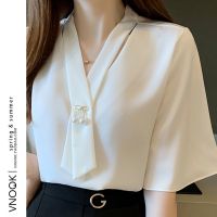 COD DSFERTRETRE Women V-neck Short Sleeve Chiffon Top Shirts Female Fashion Solid Blouses