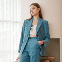 PIMNATTA Lucia Blazer Blue เบลเซอร์ตัดเย็บงานสูท สีฟ้า (สินค้าพร้อมส่ง) Workwear Minimal ผ้า BM อัดกาว สีสวย ใส่ไปเที่ยว ใส่ทำงาน เสื้อสูทผู้หญิง