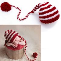 D7YD Santa Hat Navidad Props New Year Thick Christmas Hat Long Tails For Newborn Photography Props Decorations