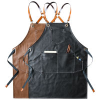 PU Leather Waterproof Women Men Apron For Kitchen Accessories Cafe Shop House Cleaning Bib Cooking Baking Pocket Coffee Pinafore