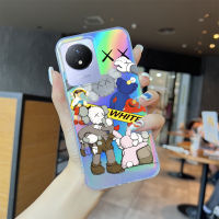 เคสสำหรับ Vivo Y02A Y02T แฟชั่นยอดนิยมสีรุ้งเลเซอร์เคสมือถือโปร่งแสงขอบบางเฉียบ TPU นุ่มมากเคสกันกระแทกมีสีสันในตัวบัตรเลเซอร์กรอบ