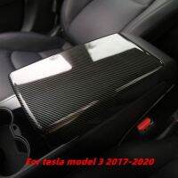 Carbon Black Inner Armrest Center Console Lid Cover Trim For Tesla Model 3 2017-20 Material Auto Arm Rest Garbage Box Covers Cap