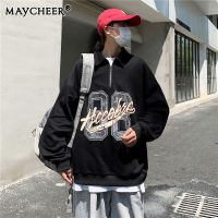 MAYCHEER เสื้อสเวตเตอร์มีคอปกสไตล์ลำลองทรงหลวมสไตล์ย้อนยุคสำหรับผู้ชาย