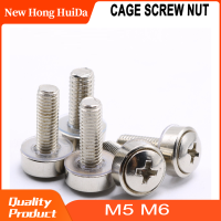 Cage Screw Nut และ Mounting Bolt Washer Thread Metric Square Hole Insert Nut Rack Mount Screw Hardware 304 Stainless Steel M5 M6