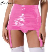 【YF】✢✆✼  Wet Patent Leather Skirt Garter Waist with Metal Buckle Nightclub Clubwear Nightwear