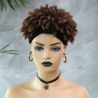 Wignee Afro Puff Headband Wig Synthetic Kinky Curly Hair Wigs For Black Women Turban Wrap Headband Wig Natural Black Ombre Color