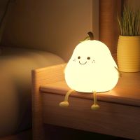 LED Silicone Night Light Dimming Pear Fruit Table Lamp Bedroom Bedside Decoration With 7-Color And Timer USB Rechargeable Touch