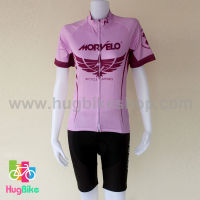 ชุดจักรยานผู้หญิงแขนสั้นขาสั้น Morvelo 16 (05) สีชมพูลายปีก