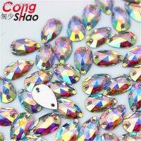 Cong Shao 50-200pcs 6x12/7x12mm Drop Shape Crystals AB Rhinestone Flatback Sewing 2 Hole Stones Resin For DIY Wedding Dress WC66