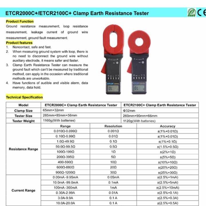 เครื่องทดสอบความต้านทานดินดิจิตอล-เครื่องทดสอบกราวด์แคลมป์-ยี่ห้อ-etcr-รุ่น-a2100a