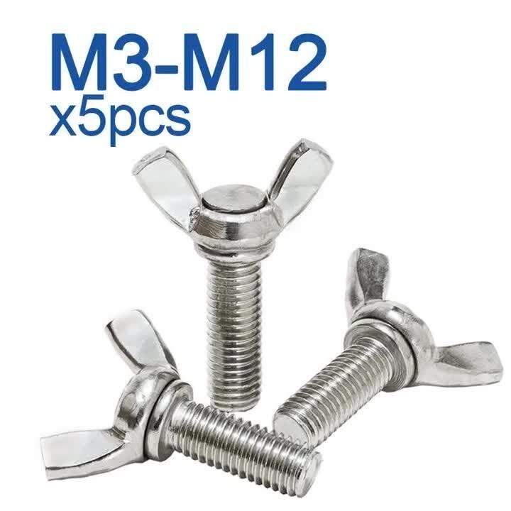 5pcslot Butterfly Wing Bolts M3 M4 M5 M6 M8 M10 M12 Hand Tighting Wing
