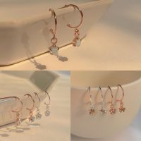 SissyJewelry // ต่างหูเงินแท้ รุ่น drop hoop stud ประดับ พลอยกลม 4mm Swarovski และ CZ (rosegold-plated)