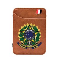 Dompet Ajaib Kulit Cetak Vintage República Federativa Do Brasil Dompet Uang Klip Pria Wanita Klasik Tempat Kartu Tunai BE809