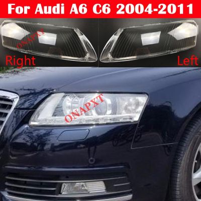 ฝาครอบไฟหน้ารถเลนส์กระจกเปลือกไฟเปิดปิดอัตโนมัติไฟหน้าด้านหน้าโป๊ะไฟแบบโปร่งใสสำหรับ Audi A6 C6 2006-2011