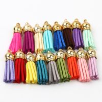 【YF】❈ஐ  10/20/50Pcs 38mm Gold Color Suede Faux Leather Tassel Keychain Cellphone Straps Jewelry Pendant Charms Finding