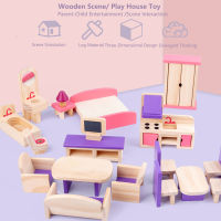 Kid Wooden Furniture Dolls House Miniature Room Set Toys For Children House Play Toy Mini Furniture Sets Doll Boys Girls Gifts