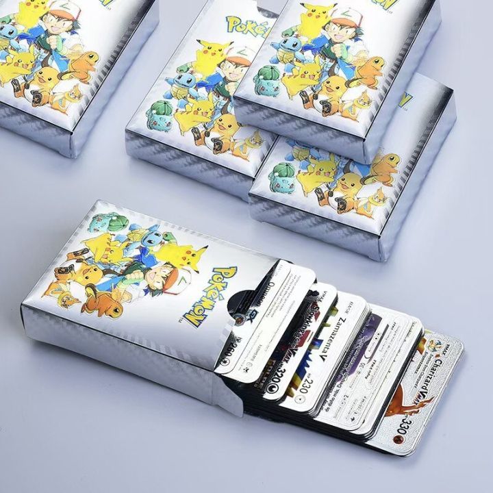 lamontuo-ชุดสะสมการ์ดโปเกม่อนโลหะสีเงิน-vmax-การ์ด-gx-charizard-pikachu-ของขวัญของเล่นเด็กบัตรผู้ฝึกอบรมที่หายาก