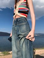 Uniqlo New Fashion version American retro jeans for womens summer new niche design high-waisted straight-leg loose thin wide-leg pants