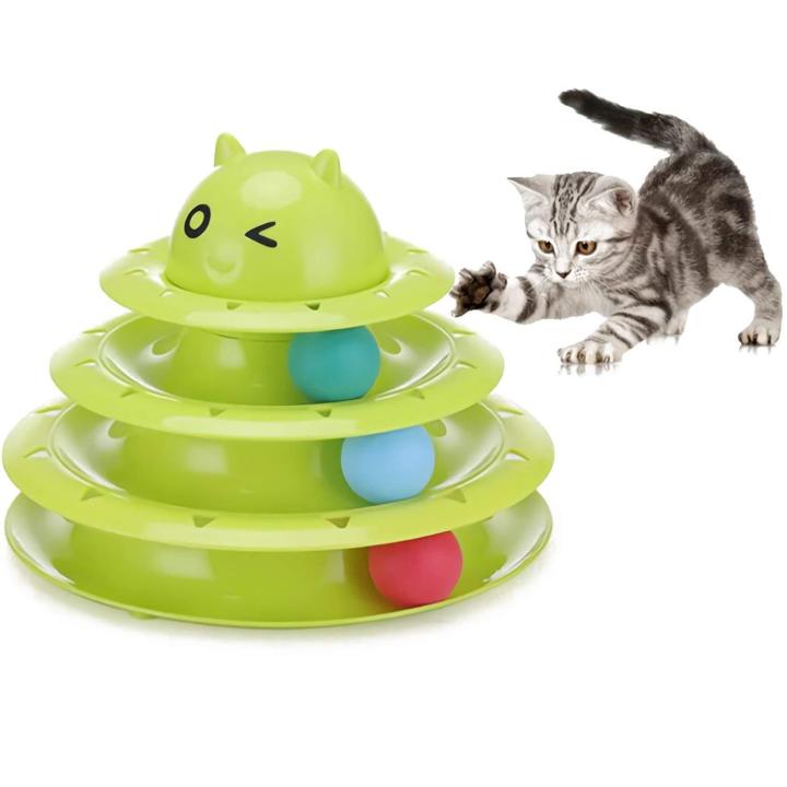รางบอลพลาสติก-3-ชั้น-รูปตัวการ์ตูน-พร้อมลูกบอล-3-ลูกแมว-circular-turntable-cat-toy-ของเล่นแมวโต-ของเล่นแมวเด็ก-ขนาด-24-5x19-5-ซม