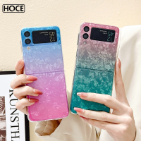 HOCE เคสโทรศัพท์มีลายเปลือกที่มีสีสันแวววาวสำหรับ Samsung Galaxy Z พลิก4พลิก3 5G หินอ่อนมันวาว IMD ปลอก Zflip3 Zflip4