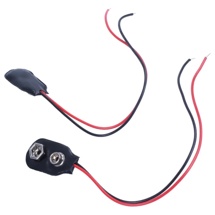 2 Connecteurs Pour Pile 9V Avec Clip Type I - Coque Rigide, Fil De 15 Cm, Couleur Rouge Et Noir