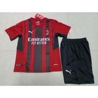 ஐ✕✒ 21-22 Kids Jersey Set AC Milan Red Black Striped Home Jersey Set Unisex Short Sleeve Tops Short Pants Size 16-28