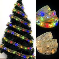 ➤ ริบบิ้นโบว์สองชั้นไฟนางฟ้าสตริงพร้อม LED Xmas Tree Decor