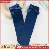 ? Heeney 1คู่ bowknot Sweet Princess ถุงเท้าสีทึบผ้าฝ้าย kneesocks เข่าสูงผ้าฝ้ายนุ่มยาวถุงเท้าเด็กป้องกันยุงถุงเท้าระบายอากาศ