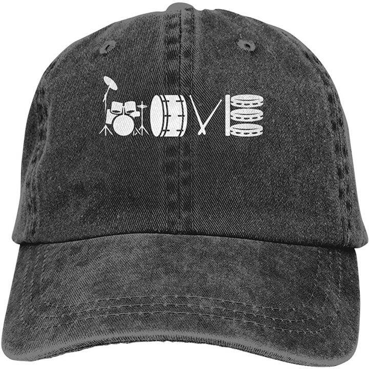 summer-new-best-selling-print-mens-womens-love-drum-set-denim-fabric-baseball-cap-adjustable-hat-black-cute-cap-for-women