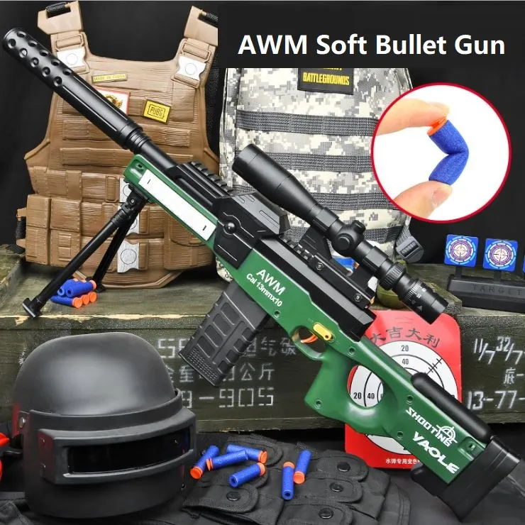 Grey's World] AWM Sniper Raffle, Blaster Nerf Gun, Soft Bullet Nerf Gun,  Electric Nerf Machine Gun, Battery Operated, Semi Auto Nerf Gun & 20 Pcs.  Soft Bullet Darts