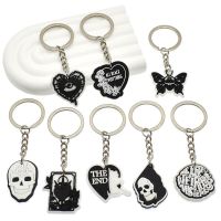 1Pc Black And White Halloween Series Black Butterfly Skull Keychain Magic Black Owl Keyring Fit Boy Birthday Gift