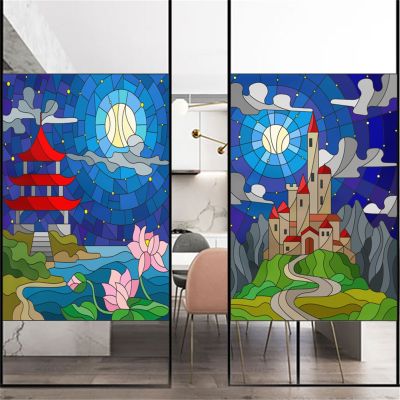 Windows Film Privacy Decorative Colorful Painting Stained Glass Window Stickers No Glue Static Cling Frosted Window Cling