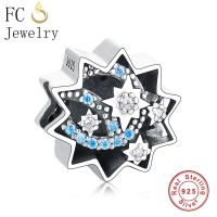 FC Jewelry Fit Original Brand Charm Bracelet Real 925 Silver Meteor Star Galaxy Blue Zircon Bead For Making Women Berloque 2022