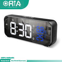 [Upgraded]ORIA LED Mirror Alarm Clock Rechargeable Digital Music Clock Desk Clock With Adjustable Brightness DST Function 12/24H Format for bedroom home office (Ready Stock) lvk