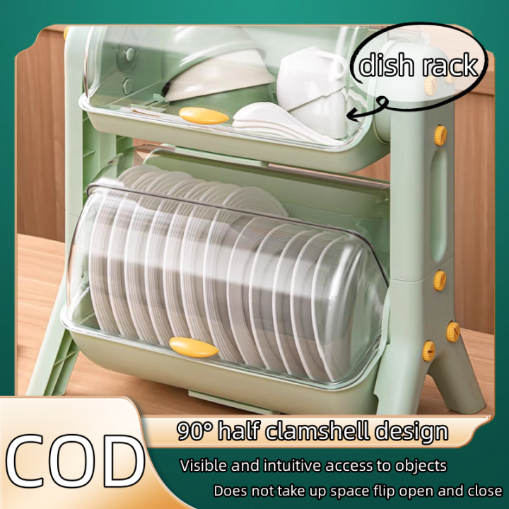 Dish Drainer Rack Dust-proof Plate Drying Rack with Lid Multi