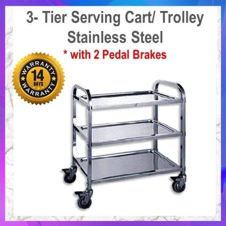 3Tier Rectangular Serving Cart/ Food Trolley Stainless Steel/ Hospital